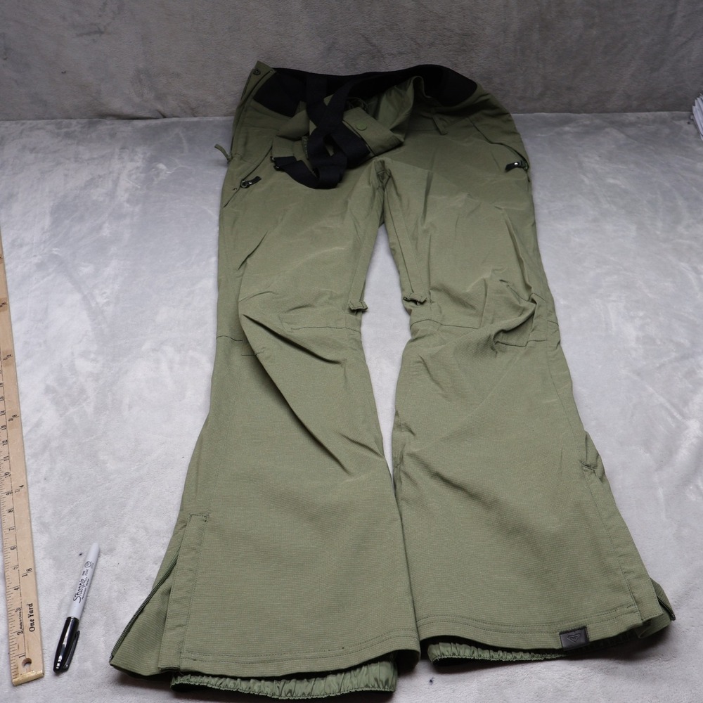Roxy Snow Pants Women Large Green Dryflight Tech‎ 15K Suspenders Winter 32x33